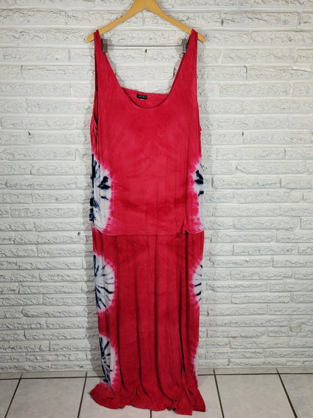 Venus Pink Blue Tie Dye Tank Maxi Dress 3X Plus Open Back Sleeveless TIE2E